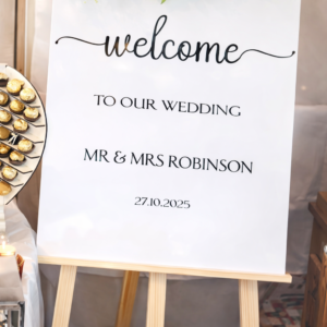 White Acrylic Welcome Sign Hire