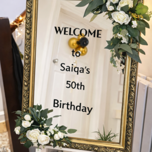 Gold Mirror Welcome Sign Hire