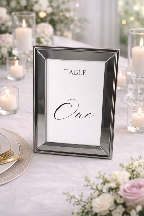Table Numbers Basic Silver Silver Framed Table Number - Unique Party Hire